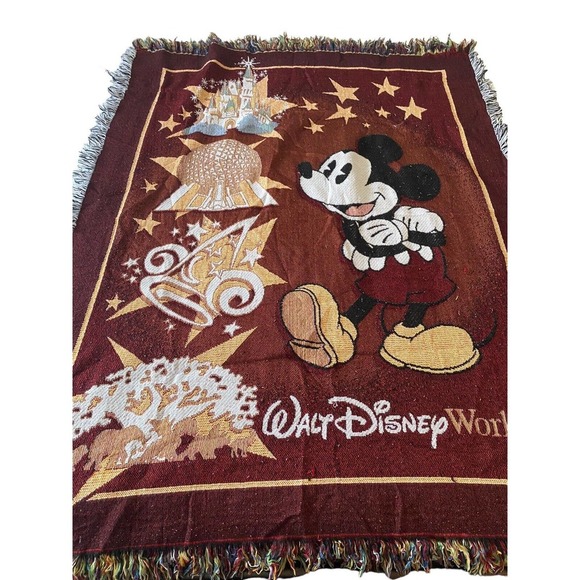 Walt Disney World Tapestry Throw Blanket Afghan Mickey Mouse Theme Parks 58"x44" - Picture 2 of 7